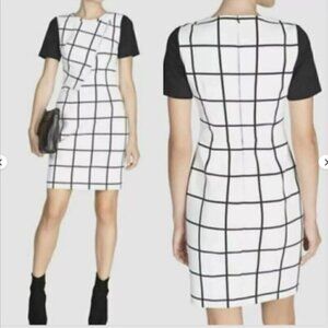 Karen Millen Black White Windowpane Short Sleeve Sheath Dress US 8 Small Bust 34